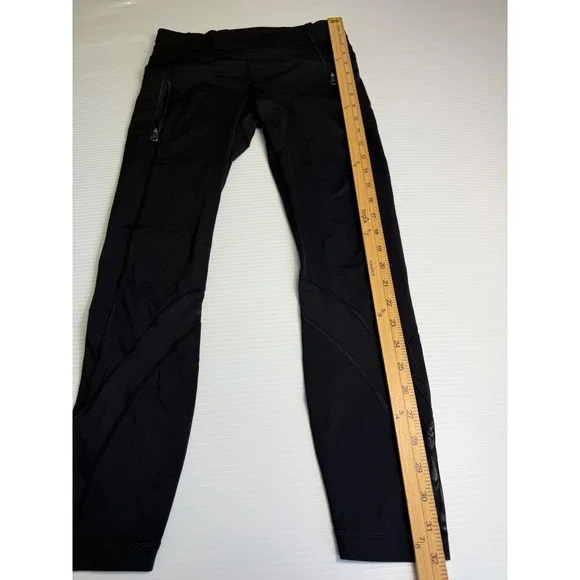 Lululemon Black High Rise Workout Leggings Cropped Zipper Pockets 6 - Picture 2 of 9